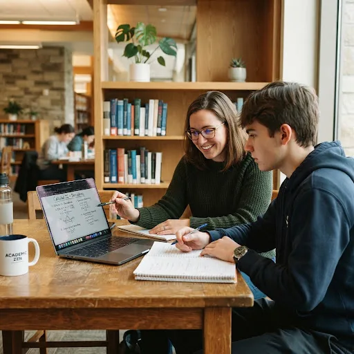 A student and tutor working through a problem in a one-on-one session